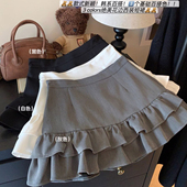 灰色木耳花边西装 包臀半身裙女春夏辣妹防走光高腰显瘦短裙a字裙