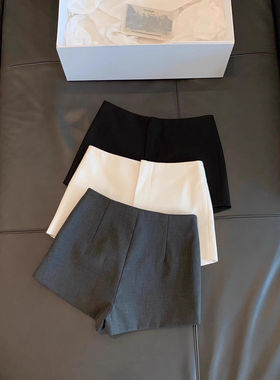 黑色辣妹时尚简约夏季薄款无腰头西裤百搭显瘦短裤运动休闲打底裤