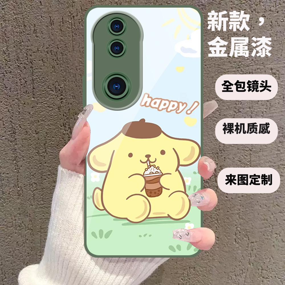 布丁狗金属漆玻璃壳适用VIVO V50 V40LITE V30E V21E Y78 Y75 Y72 5G个性可爱Y35 Y16 4G来图DIY订制
