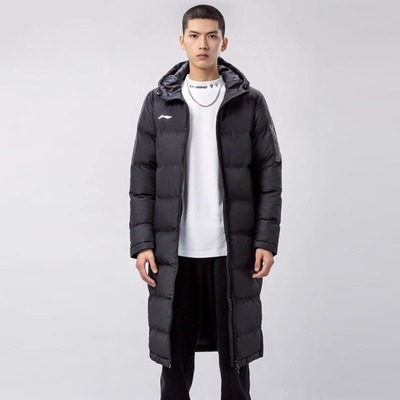 李宁冬季长棉服男连帽中长款