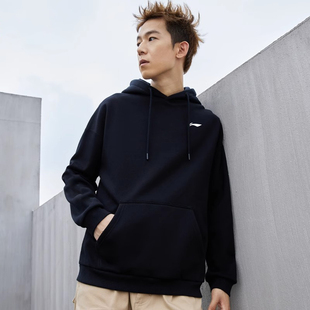 李宁连帽休闲卫衣男秋季新款官方正品宽松百搭黑色运动卫衣