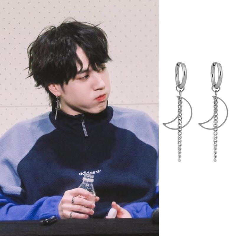 月亮链条钛钢可戴饰品耳夹