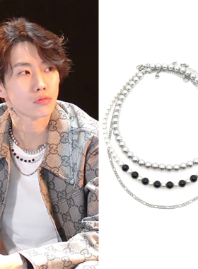 朴宰范同款银灰黑色珍珠项链套装