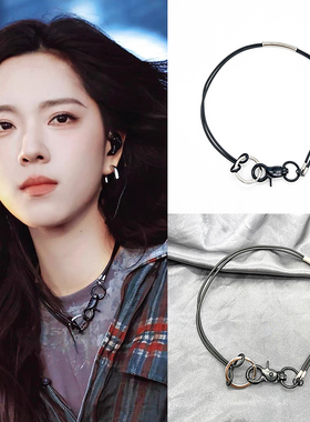 庄达菲黑色皮绳扣子圈环项链圈个性男女时尚潮流小众酷音乐节周边