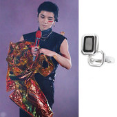 华晨宇同款 花花黑石戒指2019火星演唱会开口均码 情侣几何戒指环圈