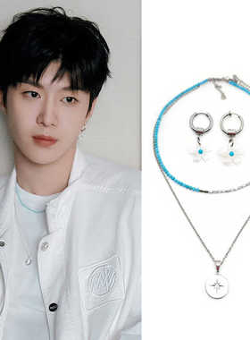 范丞丞同款钛钢绿松石项链耳环