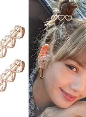 青春有你blackpink Lisa同款贝珠爱心发夹可爱百搭心三连头发饰品