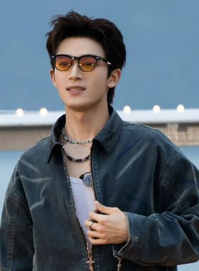 王星越同款天然石紫晶玛瑙石钛钢项链五十公里桃花坞