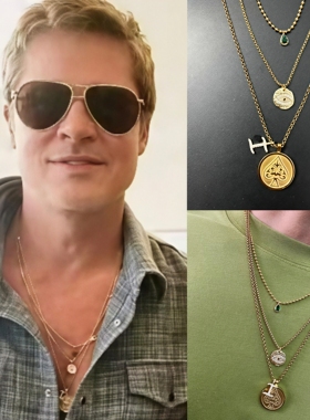 F1狂飙飞车 布拉德·皮特Brad Pitt同款日常叠戴项链金银色桃花心