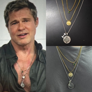 F1狂飙飞车 布拉德·皮特Brad Pitt同款叠戴项链金银色黑桃牌项圈