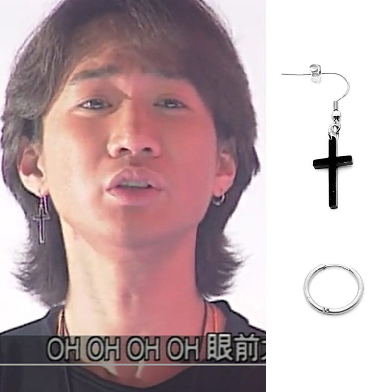 beyond乐队黄家驹可否冲破mv明星同款黑色十字花耳环坠圈饰纪念品