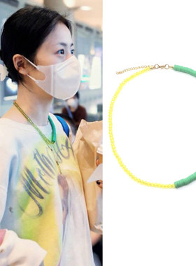 周雨彤同款绿黄色水晶硅胶亚马逊