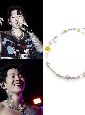 朴宰范同款JAY笑脸绿花常戴项链