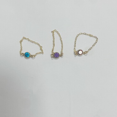 美国14k进口包金锆石链条指环戒指软链链条迷你单颗尾戒不掉色