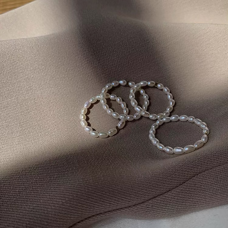 天然细米粒淡水珍珠戒指不规则