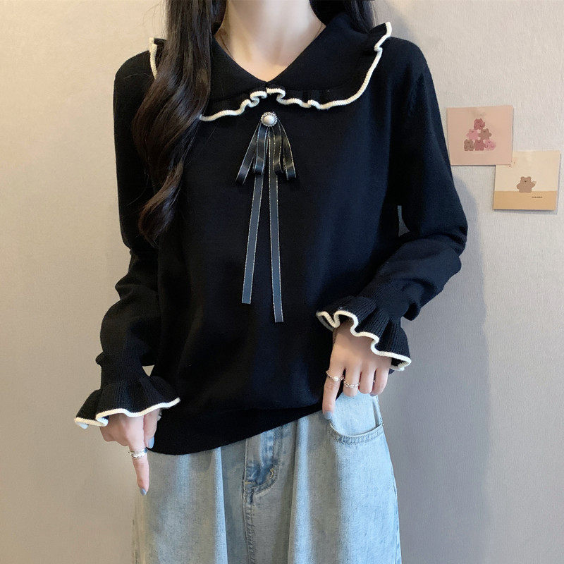 实拍胖妹妹秋装大码女装新款娃娃领毛衣显瘦宽松喇叭袖针织衫上衣,女装/女士精品,大码内搭,淘宝优惠券,粉丝福利购,淘宝优惠卷