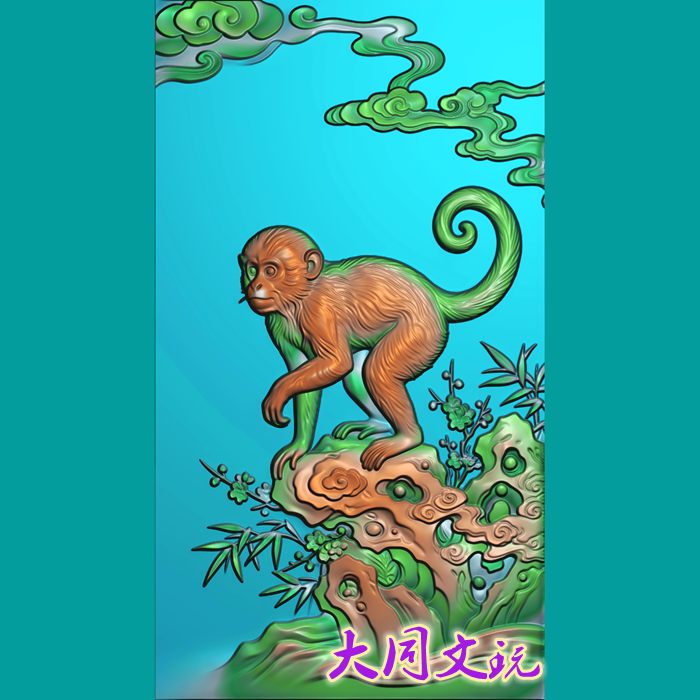 猴子生肖挂件吊坠浮雕立体精雕图jdp灰度 设计素材  灵猴献瑞