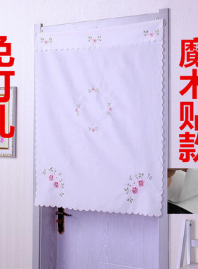 免打孔魔术贴绣花门帘老式厨房白色卧室半帘半截短门帘隔断长门帘