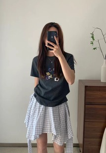 女韓系洋氣減齡氣質慵懶感立體花朵刺繡短袖 T恤2302 新款 2025夏季