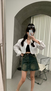 女韓系時尚 復古藍毛邊設計牛仔半身裙休閑短裙99202 新款 2025夏季