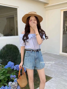 休閑簡約百搭卷邊牛仔短褲 2025夏季 新款 女時尚 沒配腰帶8099潮 熱褲