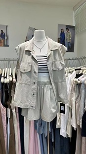 2025夏季 無袖 套裝 780潮 polo領工裝 松緊腰短褲 時尚 女韓版 新款 馬甲