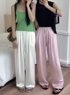 女氣質高級感鏡面寬腰口袋醋酸高腰直筒闊腿褲 88092 新款 2025夏季