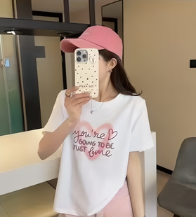 2025夏季 女時尚 減齡洋氣休閑愛心字母印花常規短袖 T恤上衣317 新款