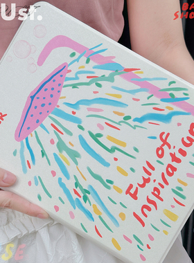 地壳说灵感浴适用苹果iPad保护套pro11air4/5/6/7平板壳mini6笔槽可充电10.2/5蚕丝纹书本款防摔多巴胺10/11