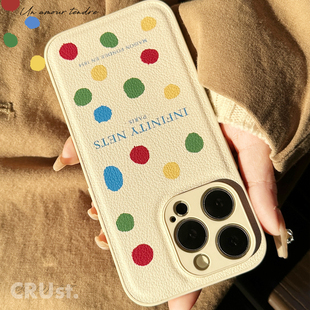 地壳说infinity nets波点适用苹果iPhone15promax皮质ins风14荔枝纹手机壳12tpu软边13防摔秋冬艺术氛围感16