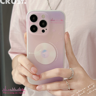 地壳说原创天空唱片磨砂半透明tpu适用苹果iPhone15promax14手机壳全包创意13小清新12粉色