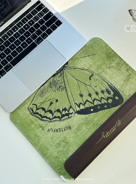 原创复古蝴蝶适用于笔记本内胆包macbook13/14寸内胆包磁吸搭扣电脑包日常平板包手拿双面皮革便携款