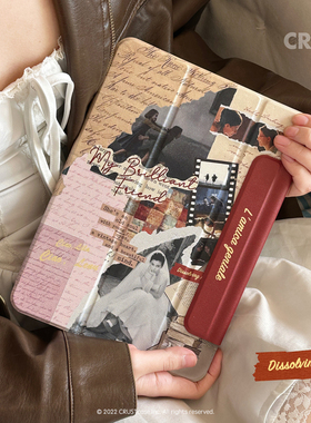 地壳说创意天才女友适用苹果iPad磁吸保护套pro11air4/5/6/7笔槽平板壳第10/11代保护壳12.9带搭扣那不勒斯