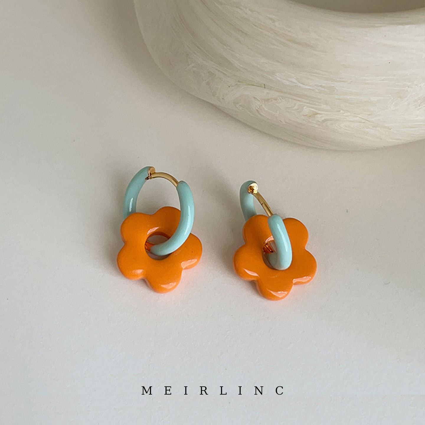 MEIRLINC 橘子青柠 撞色小众设计可爱趣味花朵高级感多巴胺新款