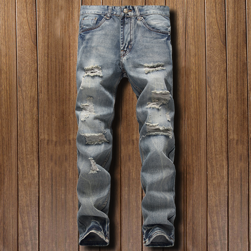 潮牌韩版男士破洞牛仔裤