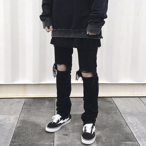 FOG潮流高街破洞小脚裤牛仔裤
