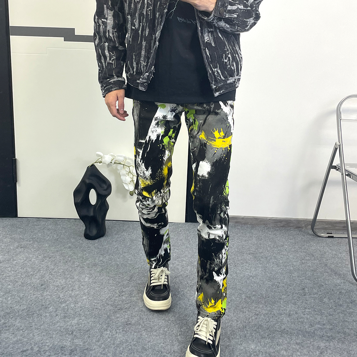 丹顿拜伦潮牌牛仔印花裤