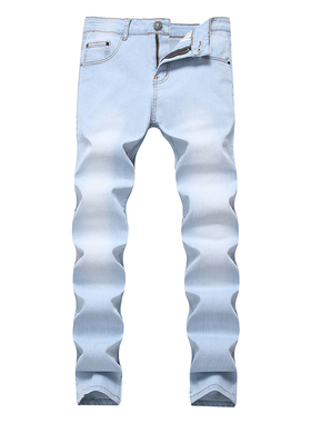 秋冬浅色牛仔裤男士休闲直筒长裤韩版弹力修身裤潮流青少年小脚裤