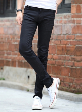 潮流高街牛仔裤修身韩版男生休闲百搭黑色小脚裤青少年弹力大码裤