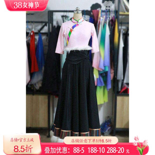 藏族舞蹈服装女演出服艺考剧目独舞热巴舞裙打底连体衣舞台装定制