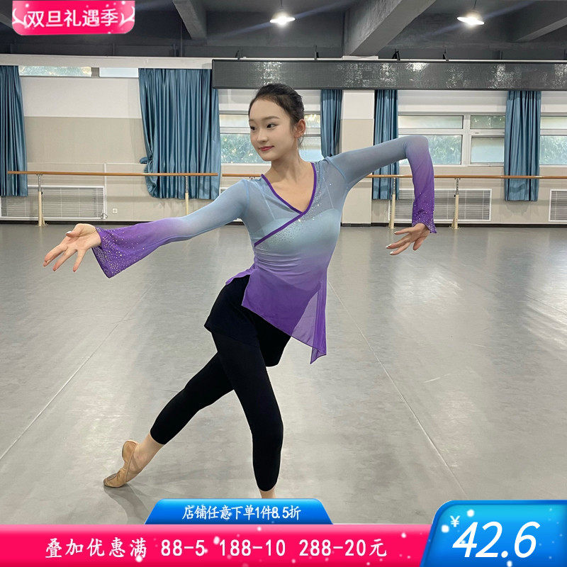 古典舞服舞蹈纱衣身韵练功服中国舞蹈女上衣飘逸加钻艺考集训秧歌