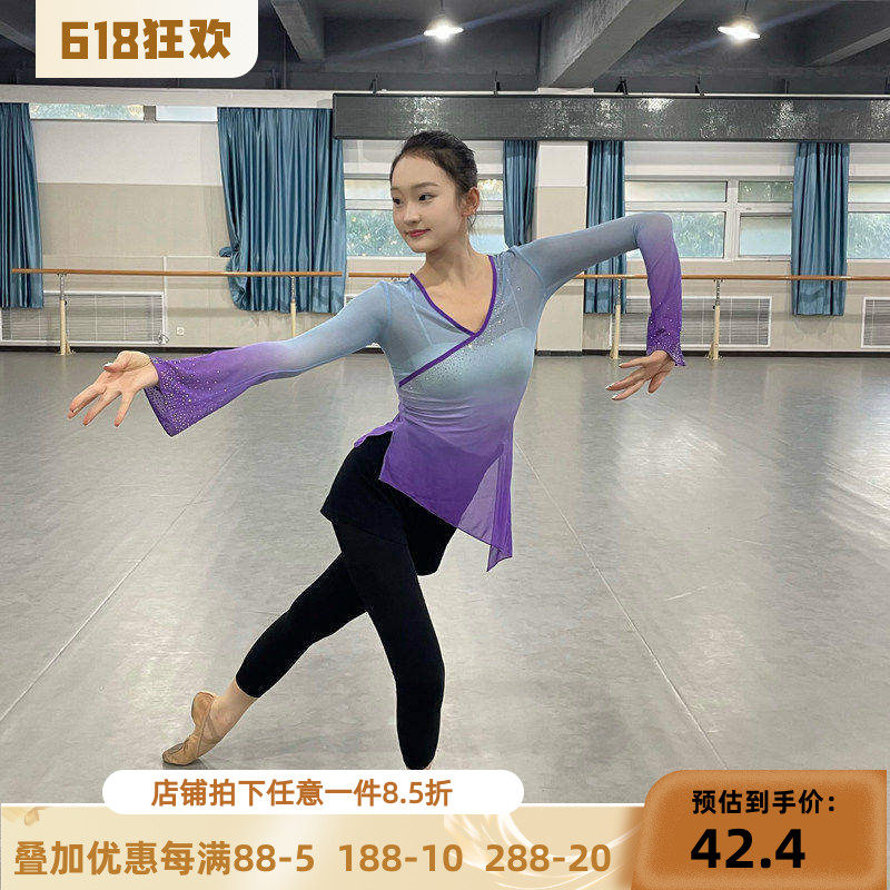 古典舞服舞蹈纱衣身韵练功服中国舞蹈女上衣飘逸加钻艺考集训秧歌
