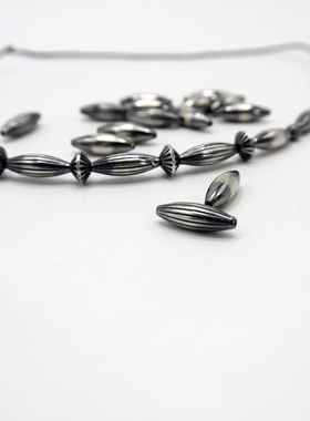 925纯银直纹橄榄珠印第安手链项链散珠鱼雷珠日潮复古手串米珠