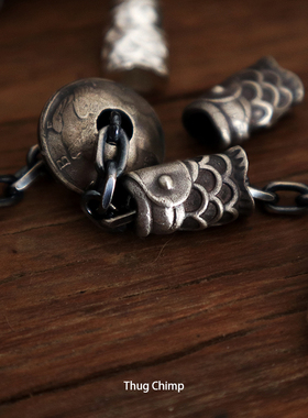 手工制作925纯银日系风格鲤鱼旗隔珠太角链印第安纳瓦霍复古桶珠