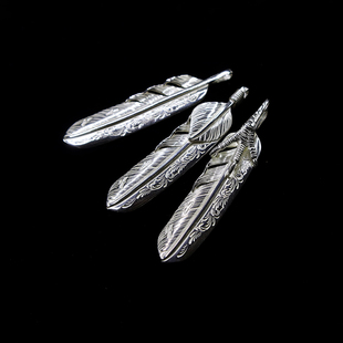 鹫见太郎L号925纯银鹰爪唐草羽毛吊坠印第安银饰上银羽毛项坠