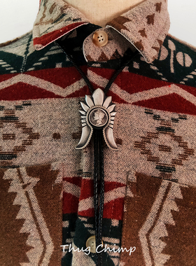 原创设计925纯银印第安纳瓦霍羽冠吊坠小飞侠bolo tie波洛领带