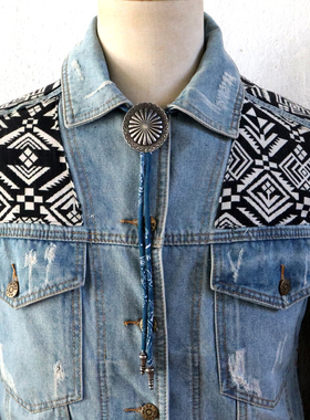 印第安纳瓦霍蓝染古布绳领带康桥扣阿美咔叽日潮复古男女领扣