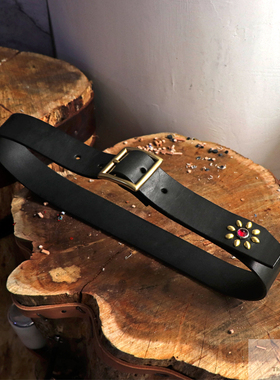 阿美咔叽复古手工植鞣革黄铜日字扣皮带HTC RRL风格头层牛皮腰带