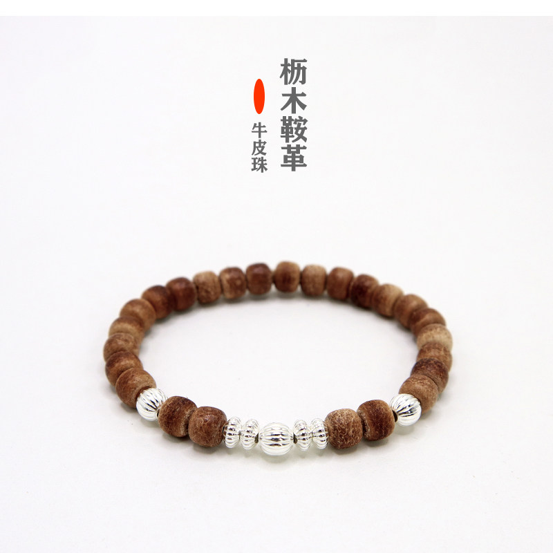 枥木鞍革牛皮珠手串925纯银西瓜珠飞碟珠老型珠高桥一生之环手链