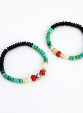 原创设计925纯银西瓜隔珠日潮复古手链琉璃珠松石珠男女通用手串